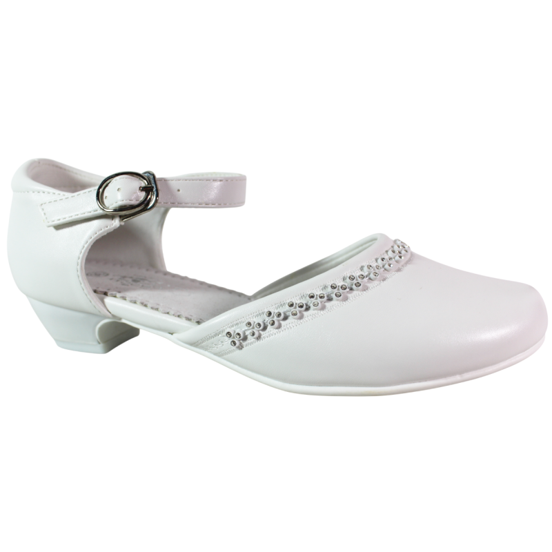 Buty komunijne dziewczęce Badoxx 7KM-242 białe z cyrkoniami eleganckie