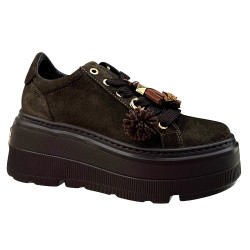 CheBello 5002 skórzane sneakersy damskie brązowe na platformie modne