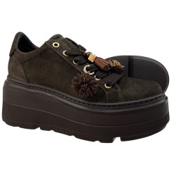 CheBello 5002 skórzane sneakersy damskie brązowe na platformie modne