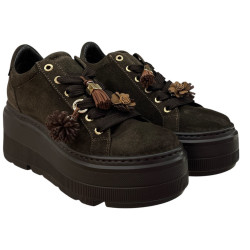 CheBello 5002 skórzane sneakersy damskie brązowe na platformie modne