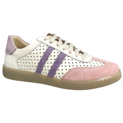 Kampa N1318 sneakersy damskie skóra naturalna białe róż fiolet ażurowe