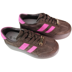 Sneakersy damskie Goodin GD-XW-1044 skóra brąz zamsz wygodne modne