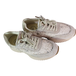 Sneakersy damskie Filippo DP7707 skóra zamszowa beżowe siatka wygodne