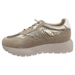 Vinceza 18115 damskie sneakersy skóra naturalna beżowo złote | modne