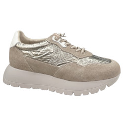 Vinceza 18115 damskie sneakersy skóra naturalna beżowo złote | modne
