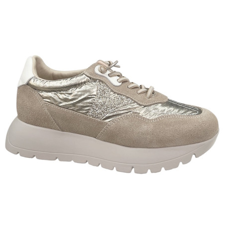 Vinceza 18115 damskie sneakersy skóra naturalna beżowo złote | modne