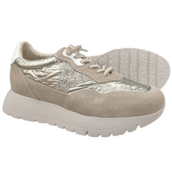 Vinceza 18115 damskie sneakersy skóra naturalna beżowo złote | modne