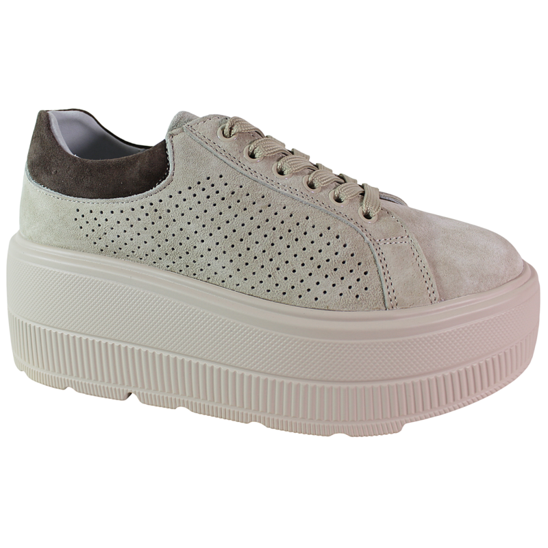 Sneakersy damskie Goodin GD-LX1199 skóra beżowe zamszowe ażurowe wygod
