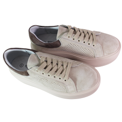 Sneakersy damskie Goodin GD-LX1199 skóra beżowe zamszowe ażurowe wygod
