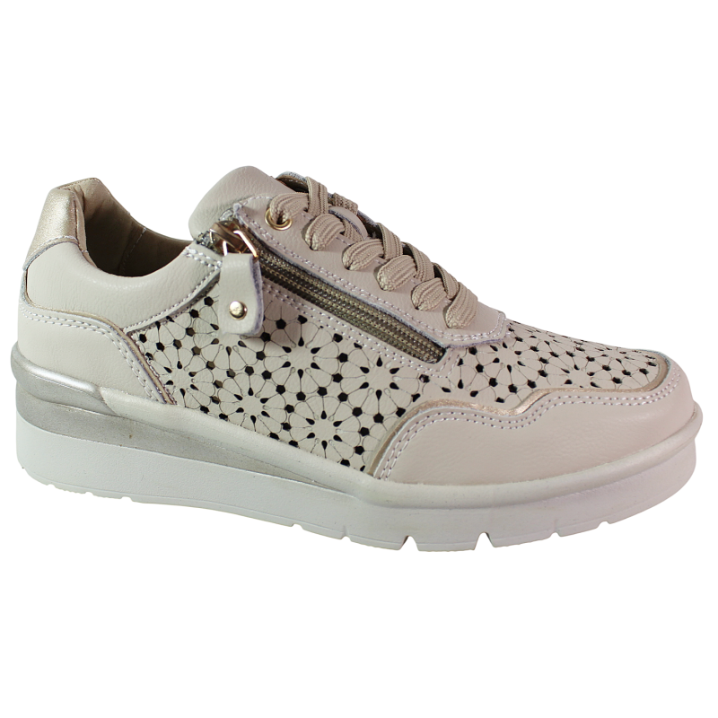Sneakersy damskie Filippo DP7677 skóra beżowe ażurowe koturn wygodne