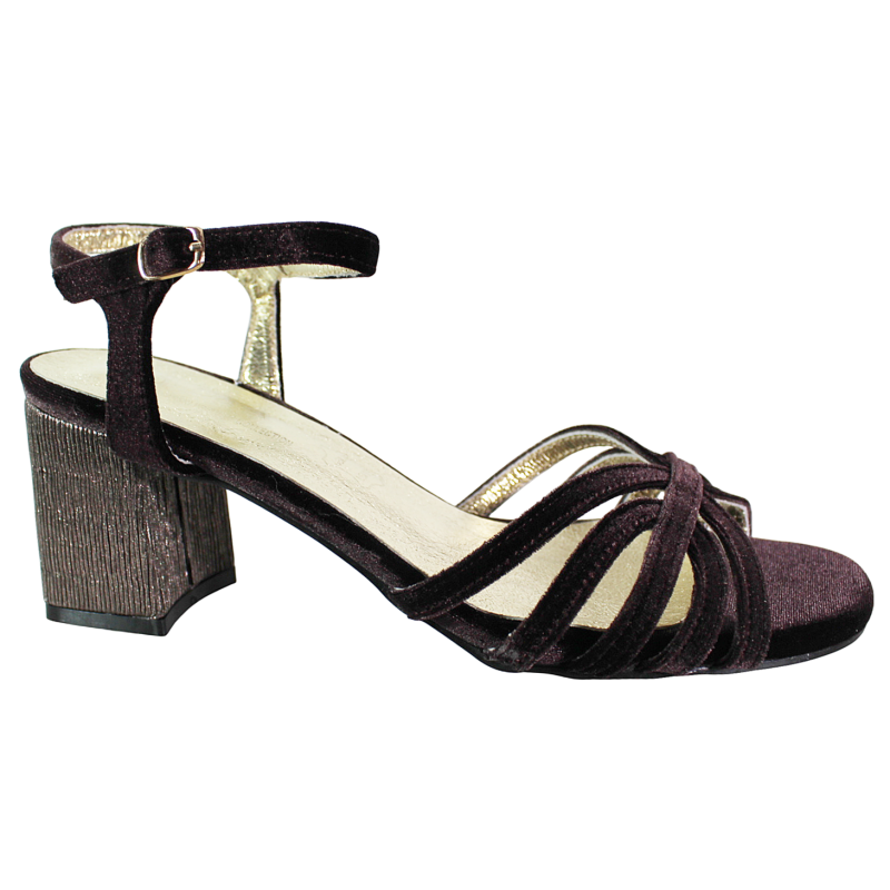 Sandały damskie D&A SR61-0102 brązowe welurowe na klocku eleganckie wy