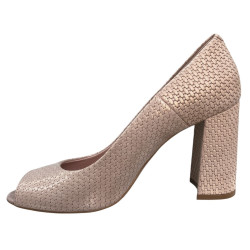 VISCONI 7077/900 Skóra Naturalna Czółenka Peep Toe Nude Eleganckie