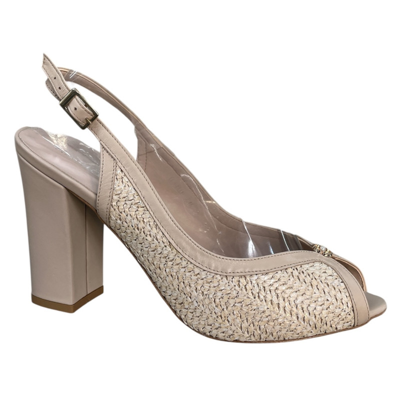 Kaniowski K-0109 – Skórzane Czółenka Slingback na Słupku Beżowe