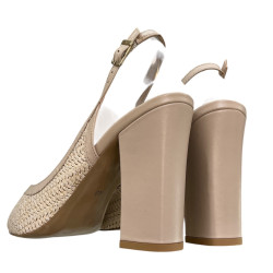Kaniowski K-0109 – Skórzane Czółenka Slingback na Słupku Beżowe