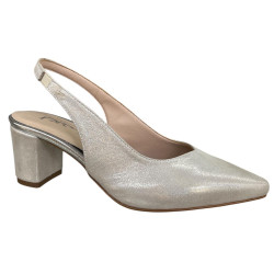 Prestige 2280 Czółenka Damskie Skóra Naturalna Srebrne Slingback