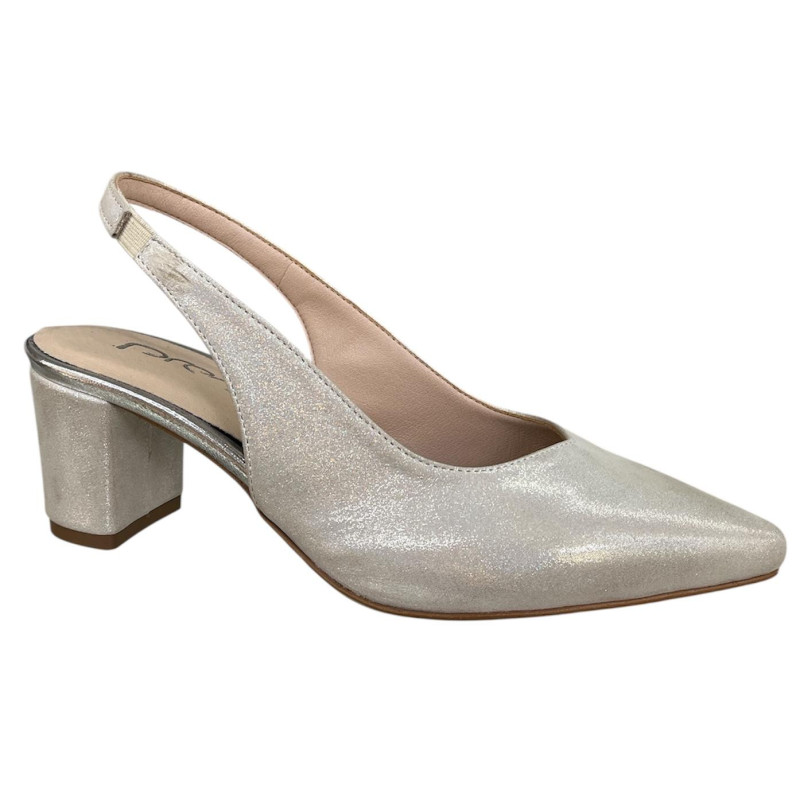 Prestige 2280 Czółenka Damskie Skóra Naturalna Srebrne Slingback