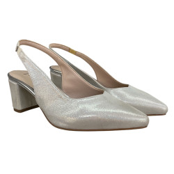 Prestige 2280 Czółenka Damskie Skóra Naturalna Srebrne Slingback