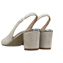 Prestige 2280 Czółenka Damskie Skóra Naturalna Srebrne Slingback