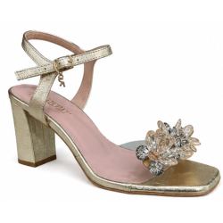 Sandały Visconi 4570522 Skóra Naturalna Złote Eleganckie Na Słupku