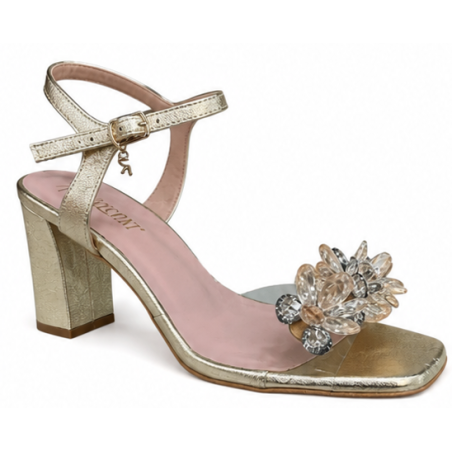 Sandały Visconi 4570522 Skóra Naturalna Złote Eleganckie Na Słupku