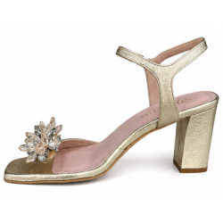 Sandały Visconi 4570522 Skóra Naturalna Złote Eleganckie Na Słupku