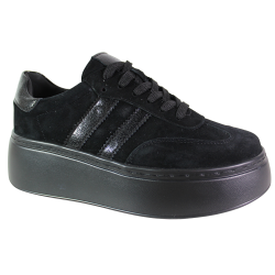 Sneakersy Damskie Goodin GD-XW-1051 Skóra Czarne Zamszowe
