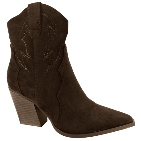 Kowbojki Damskie Ideal Shoes 2585A Brązowe Zamszowe Czekoladowe