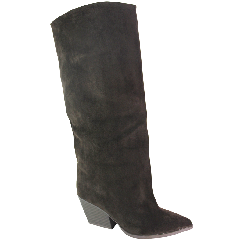 Kozaki Damskie Ideal Shoes 2579A-1 Brązowe Zamszowe Czekoladowe
