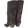 Kozaki Damskie Ideal Shoes 2579A-1 Brązowe Zamszowe Czekoladowe