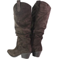 Kozaki Damskie Ideal Shoes 2589A Brązowe Zamszowe Czekoladowe