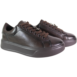 Sneakersy Damskie Cambell 26-19379 Skóra Brązowe Lico Czekoladowe