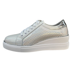 Artiker 48C1288 Sneakersy Damskie Srebrne Skóra Naturalna