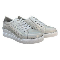 Artiker 48C1288 Sneakersy Damskie Srebrne Skóra Naturalna