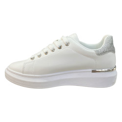 Adidasy Damskie 8593 Białe Sneakersy z Ozdobą