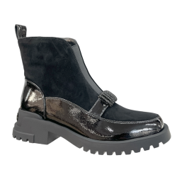 Botki damskie D&A CR62-3181 czarne skóra naturalna zamsz lakier