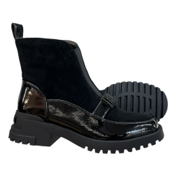 Botki damskie D&A CR62-3181 czarne skóra naturalna zamsz lakier