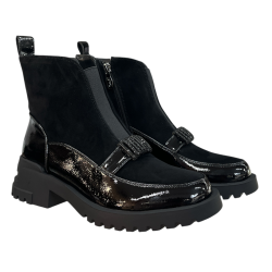 Botki damskie D&A CR62-3181 czarne skóra naturalna zamsz lakier