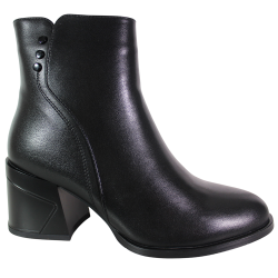 Botki Damskie D&A CR62-3331 Skóra Czarne Lico Na Klocku