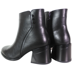 Botki Damskie D&A CR62-3331 Skóra Czarne Lico Na Klocku
