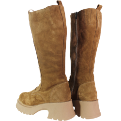Kozaki damskie Verano 252.33606 beżowe zamszowe skórzane sznurowane