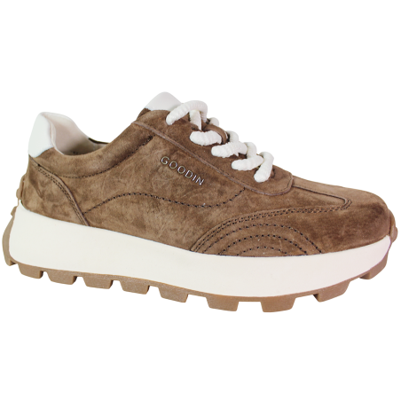Sneakersy damskie Goodin GD-XW-1088 skóra naturalna brązowe zamszowe