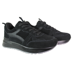 Sneakersy damskie Vinceza 67006 skórzane czarne zamszowe wygodne