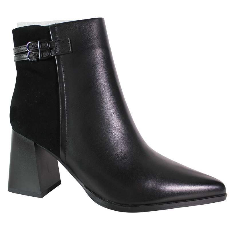 Botki damskie D&A CR62-3477 skóra czarne lico na klocku