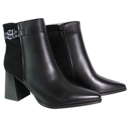 Botki damskie D&A CR62-3477 skóra czarne lico na klocku