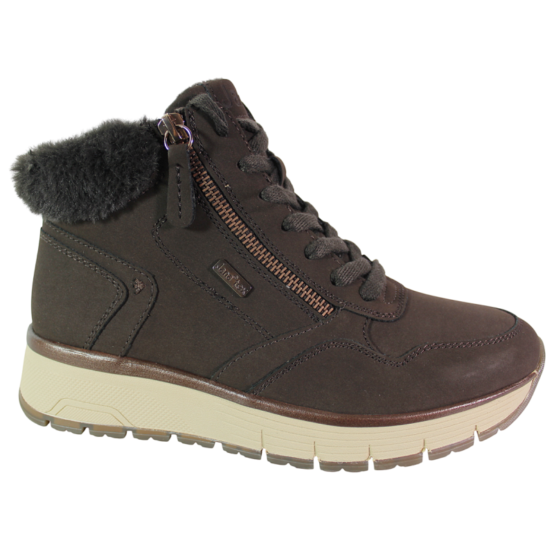 Botki damskie Jana 8-26268-45 brązowe nubukowe czekoladowe Vegan Shoes