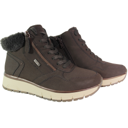 Botki damskie Jana 8-26268-45 brązowe nubukowe czekoladowe Vegan Shoes
